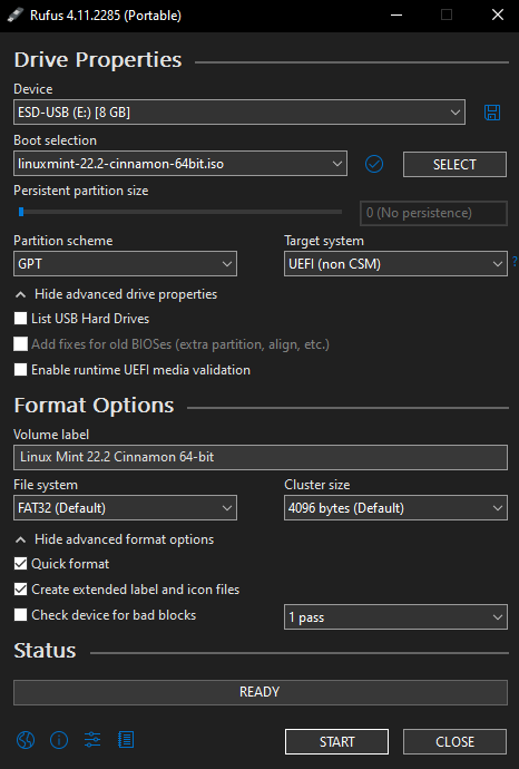 Rufus Bootable USB Configuration